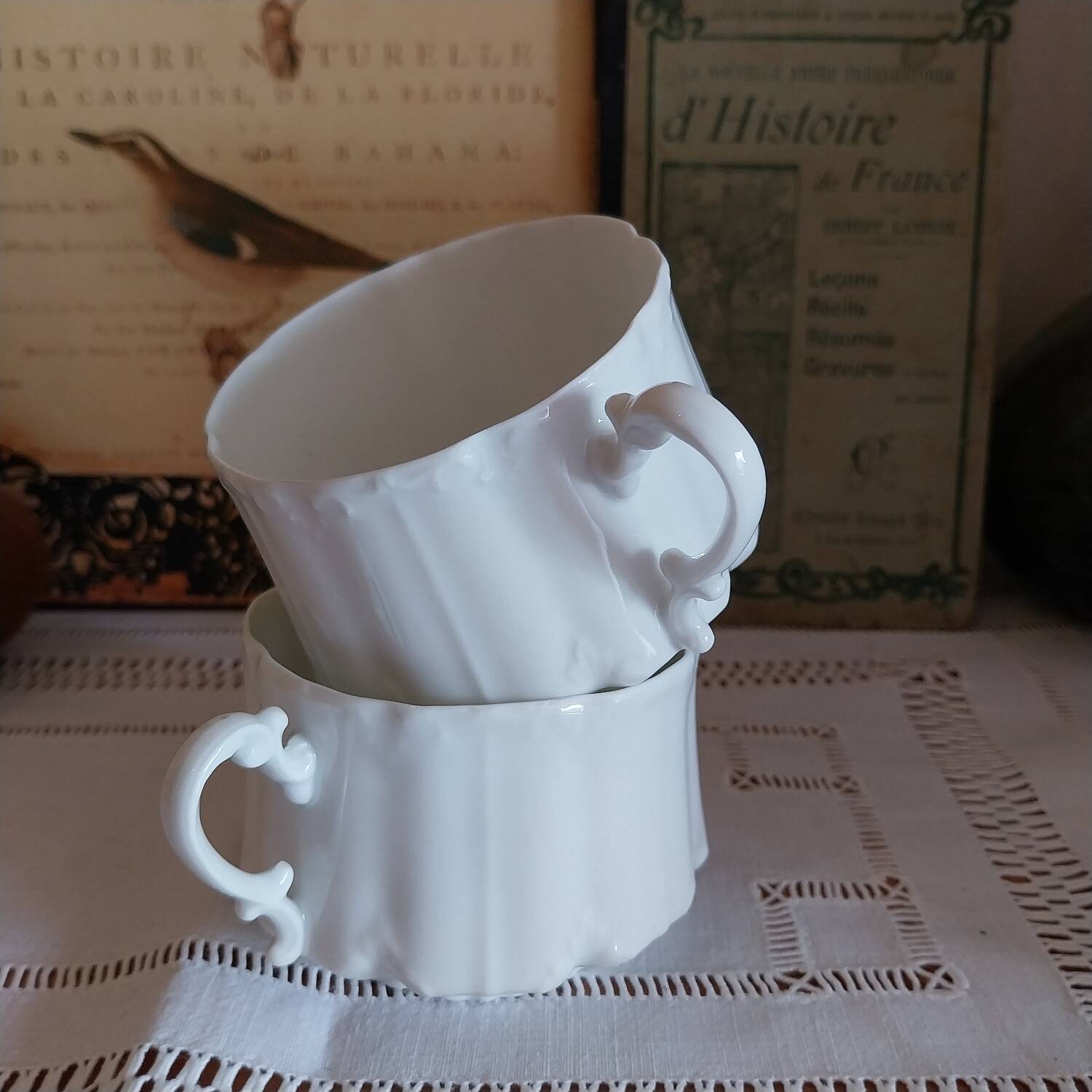 Antique white art nouveau porcelain cups