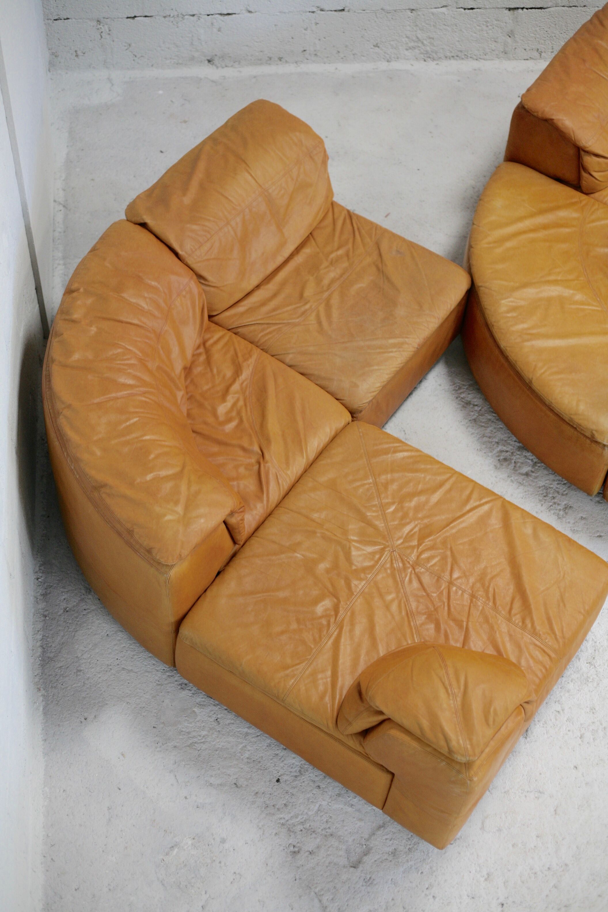 Leather modular sofa, 7 elements, 70s