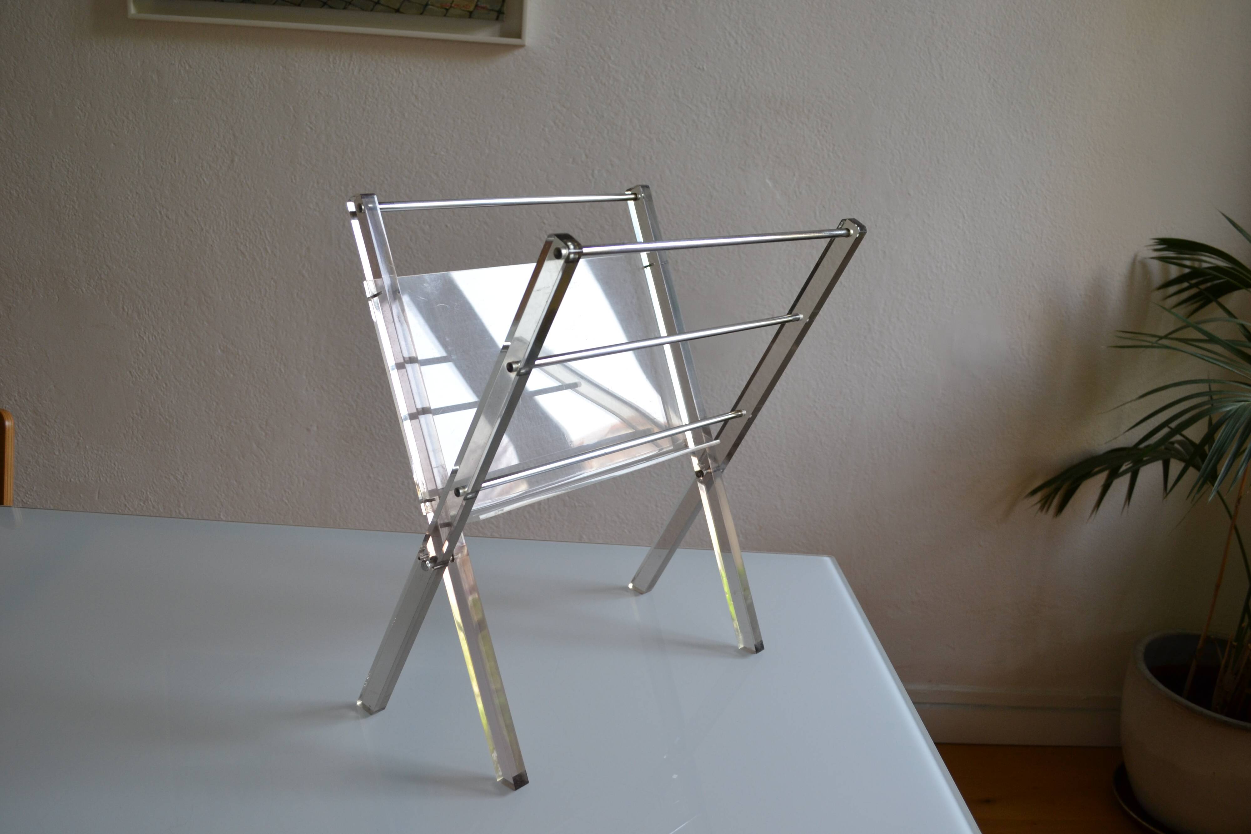 Modernist magazine holder Pop Space age smoked plexiglass vintage 70s