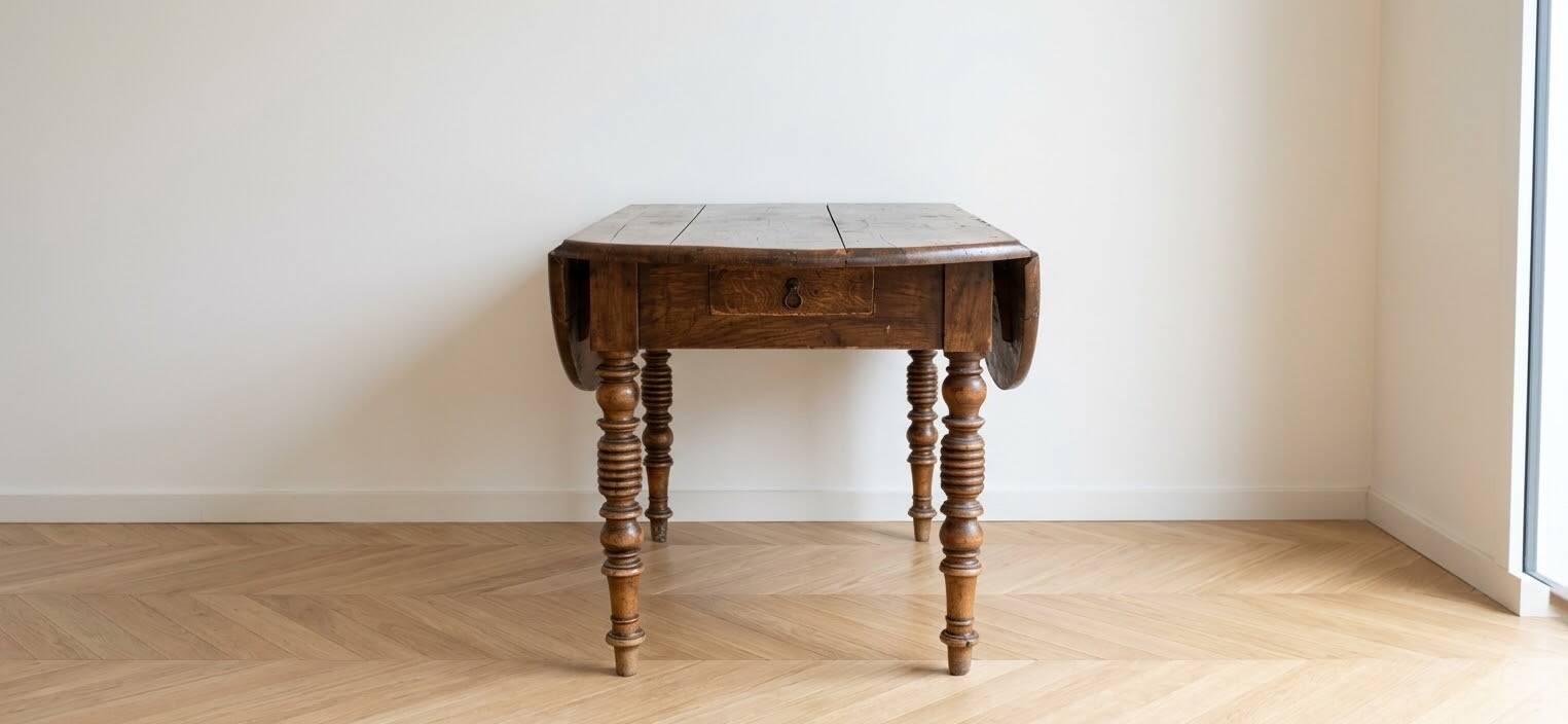 Antique solid wood drop-leaf dining table