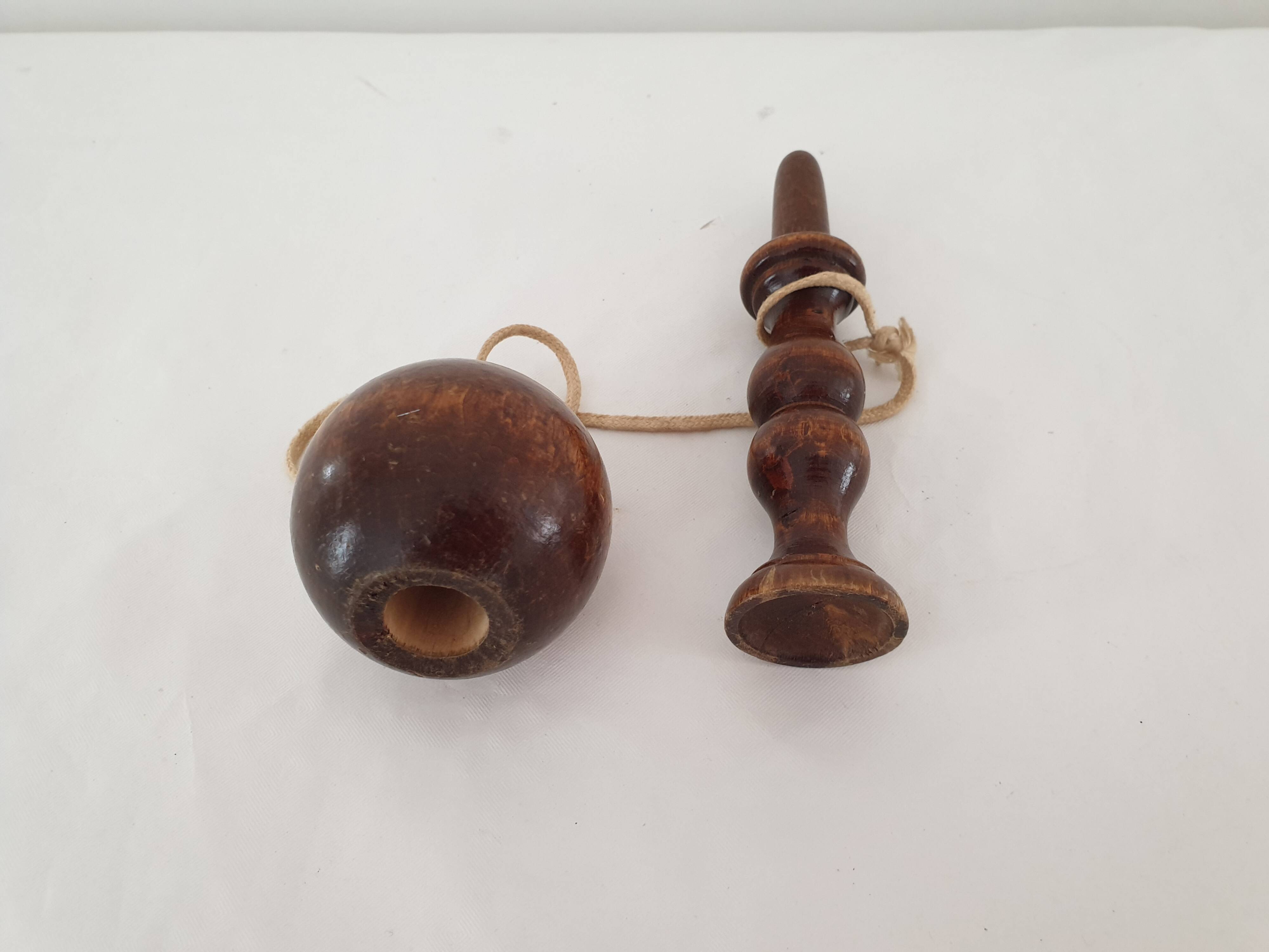 Old wooden Bilboquet - wood color Height 16 Cm