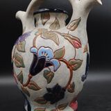 Vase Aiguière Art Déco fleurs émaillé signé Amphora République tchèque