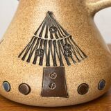 Mid-century German ceramic studio pitcher with owl motif by Heinz Theo Dietz, 1960s.