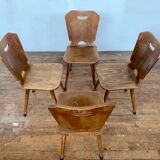 Series of 4 vintage rustic bistro chairs in thermoformed wood