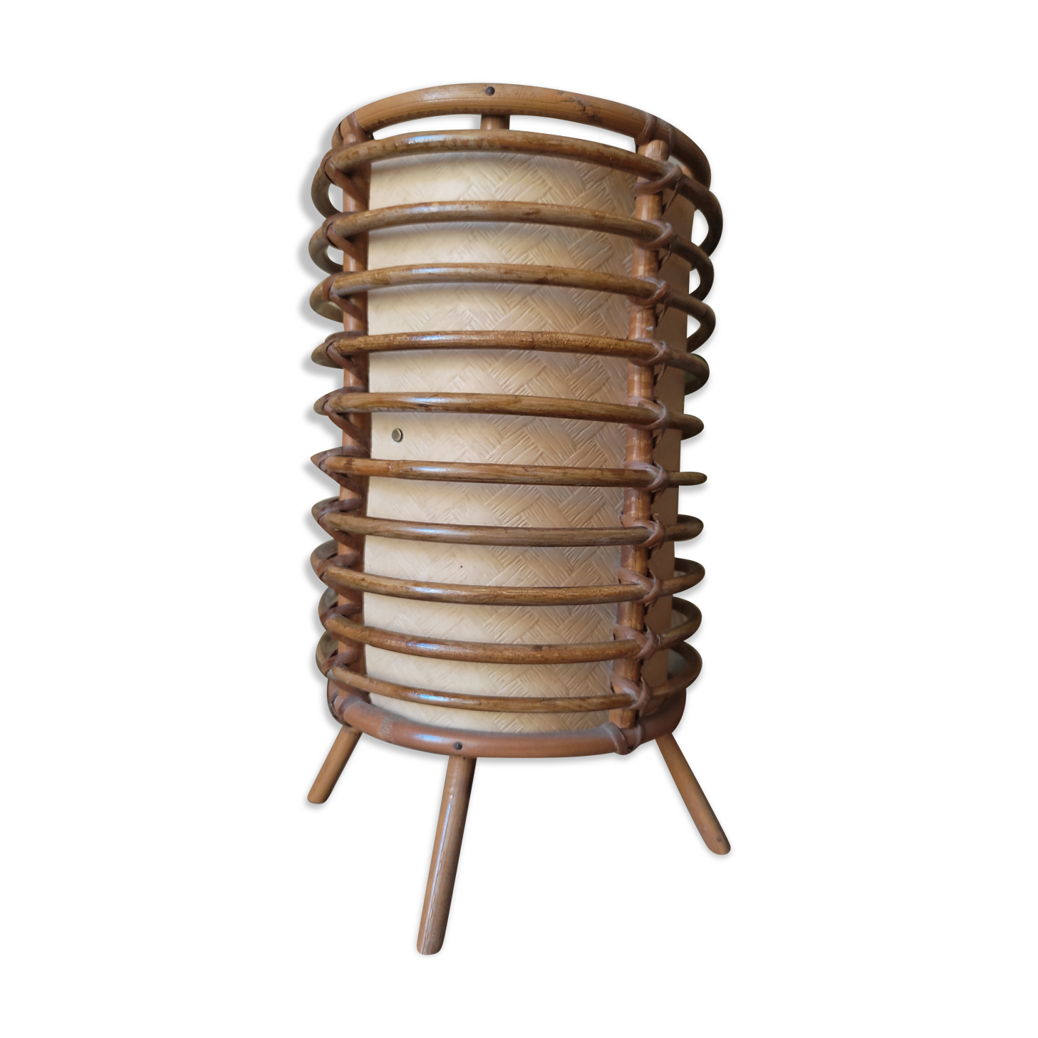 Cylindrical rattan lamp by Louis Sognot