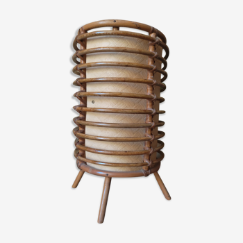 Cylindrical rattan lamp by Louis Sognot