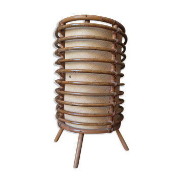 Cylindrical rattan lamp by Louis Sognot