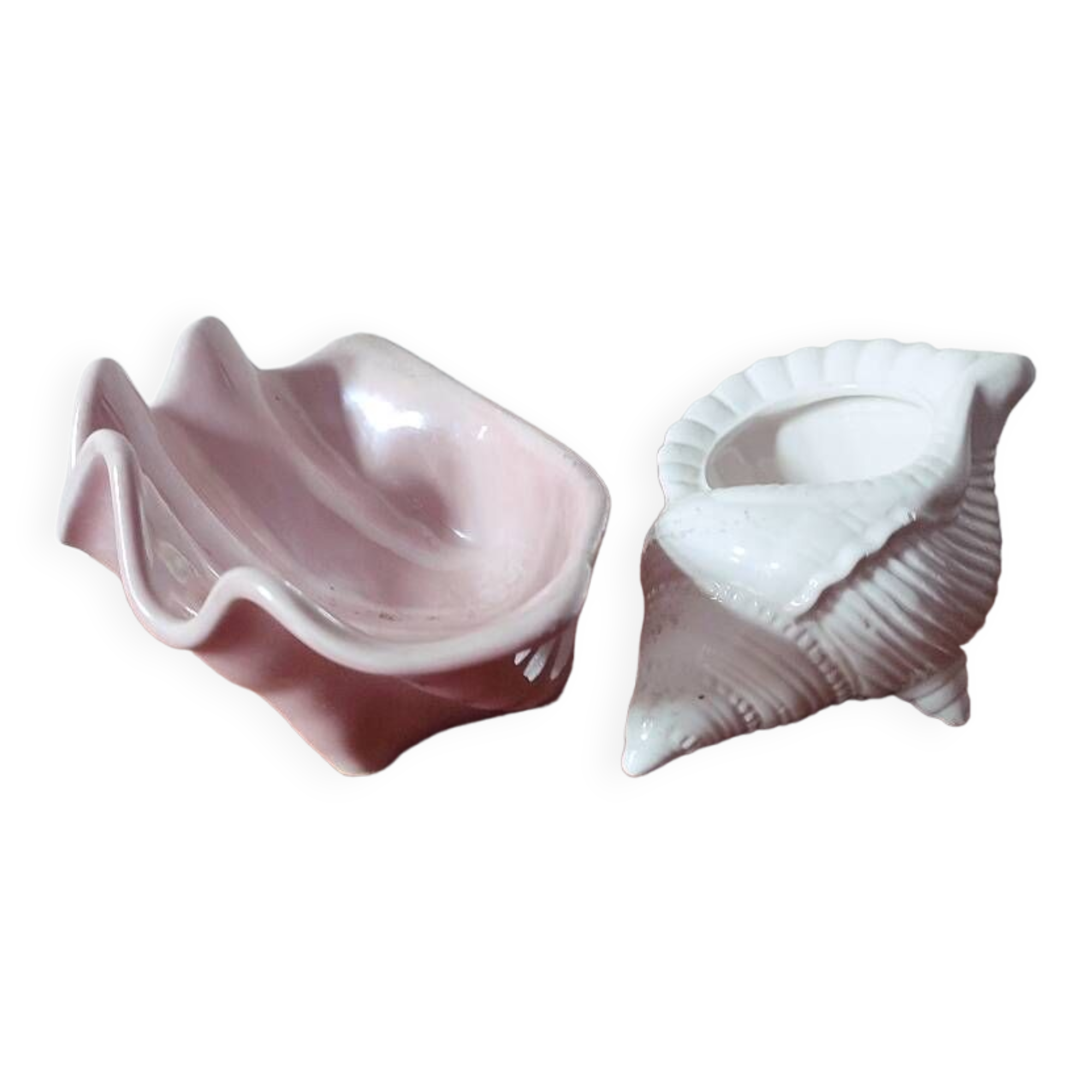 Duo of ceramic shell-shaped storage compartments