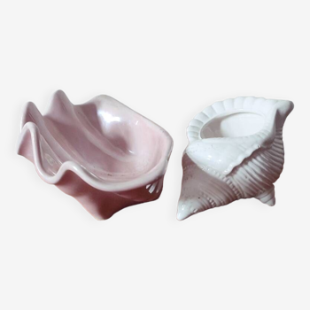 Duo of ceramic shell-shaped storage compartments