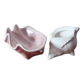 Duo of ceramic shell-shaped storage compartments