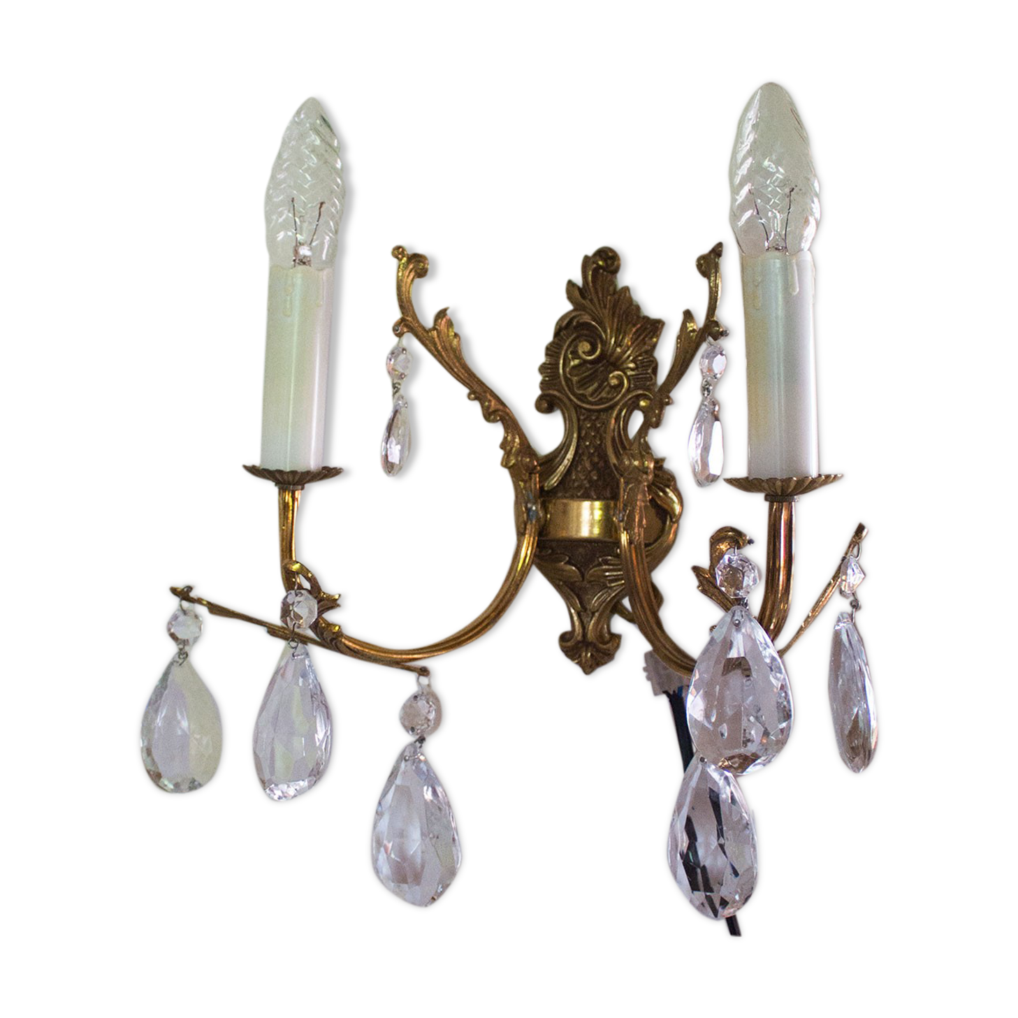 Old brass sconce with glass drops