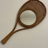 Vintage rattan tennis racket mirror