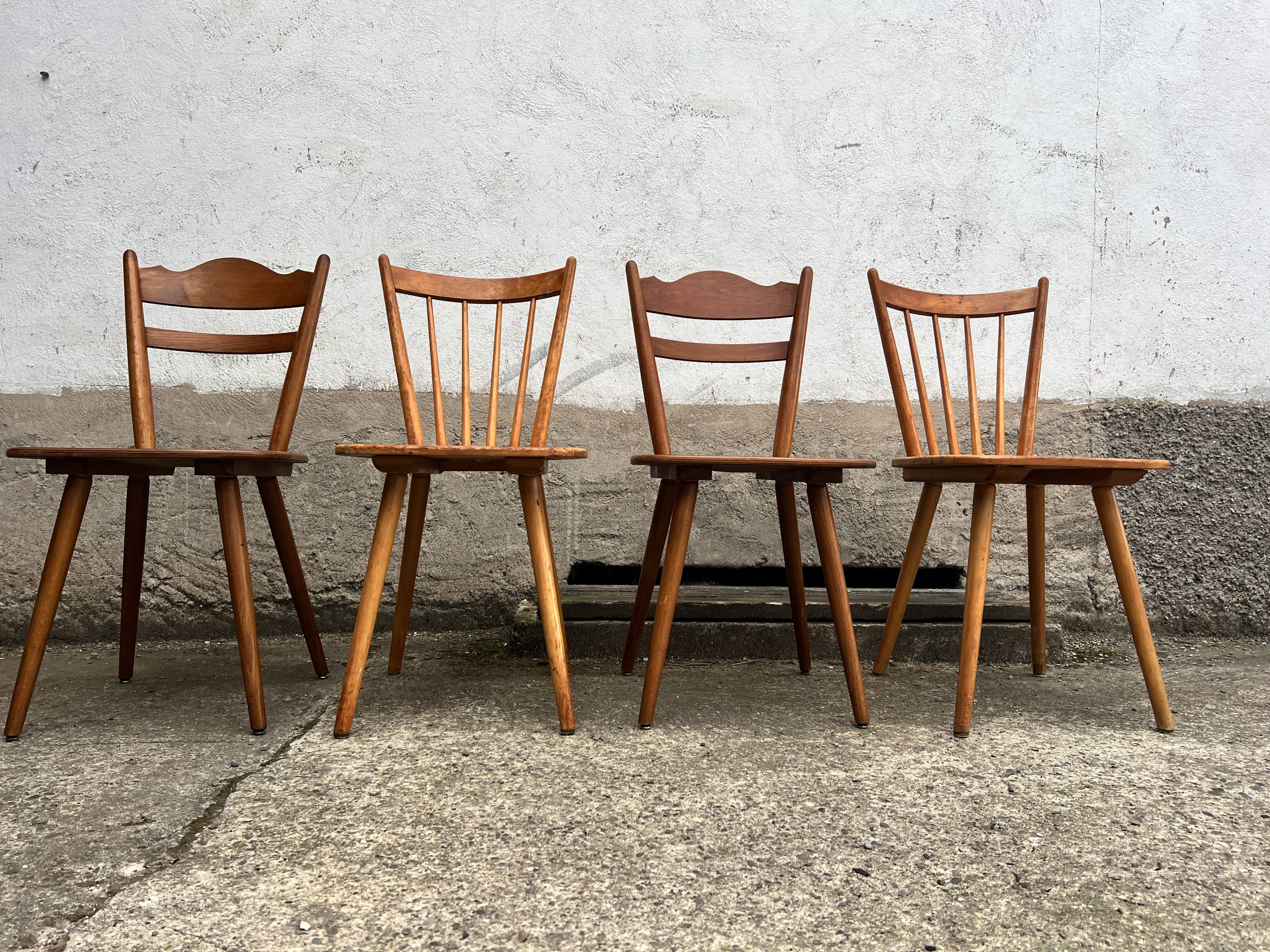 Set of 4 vintage beech bistro chairs – compass legs