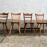 Set of 4 vintage beech bistro chairs – compass legs