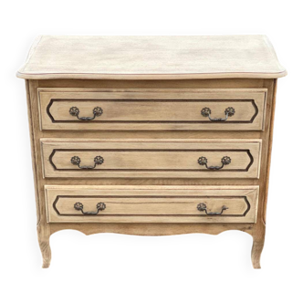 Renovated Louis XV Bibus chest of drawers in raw oak wood with 3 drawers 90c