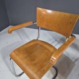 Fauteuils tubulaires fonctionnalistes de Kovona, bois et chrome, Tchécoslovaquie, années 1950