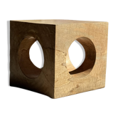 Table basse, ou stool cubique ajourée en manguier monoxyle naturelle H40