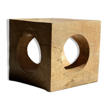 Coffee table, or openwork cubic stool in natural monoxyle mango wood H40.