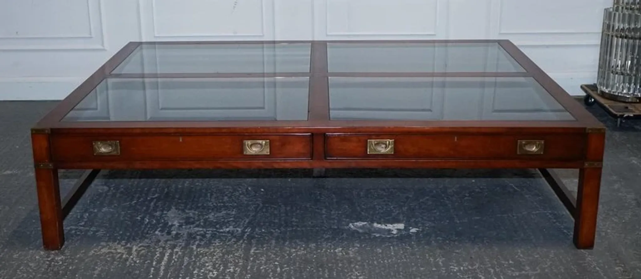 Very Large Coffee Table with Marquetry Glass Panels by Kennedy Harrods
