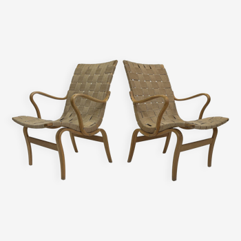 Pair of original Mid Century armchairs model "Eva" by Bruno Mathsson 1971 Sweden