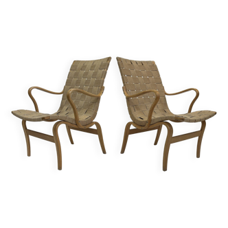 Pair of original Mid Century armchairs model "Eva" by Bruno Mathsson 1971 Sweden