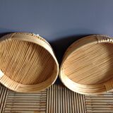 Duo of wicker round baskets