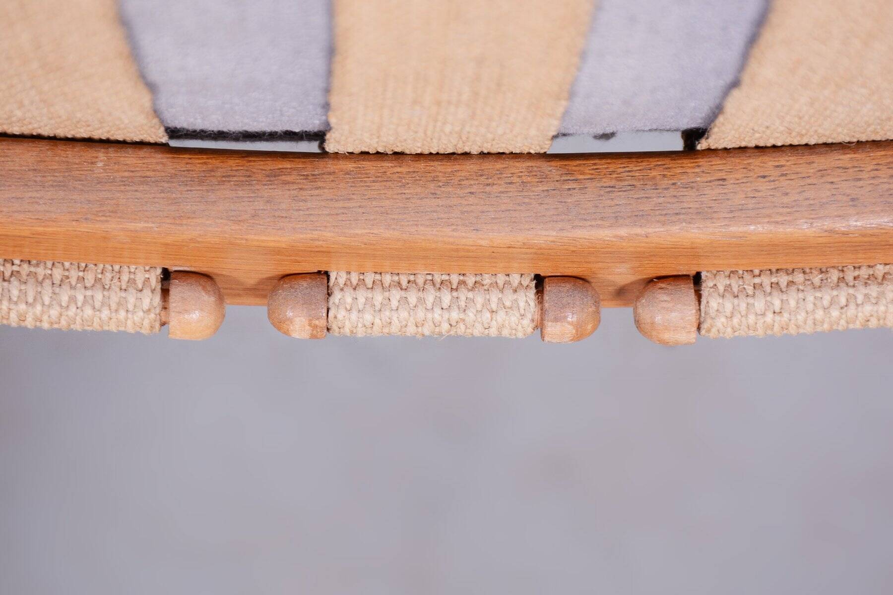 Mid-Century Czech Grey Armchair in Oak attributed to Jan Vanek, 1950s