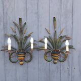 Pair of appliqué wheat ear in vintage polychrome from the 1960s.