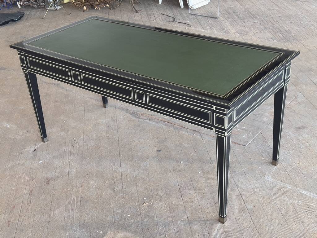 Maison Jansen black lacquered wooden desk from the 1960s with chair.