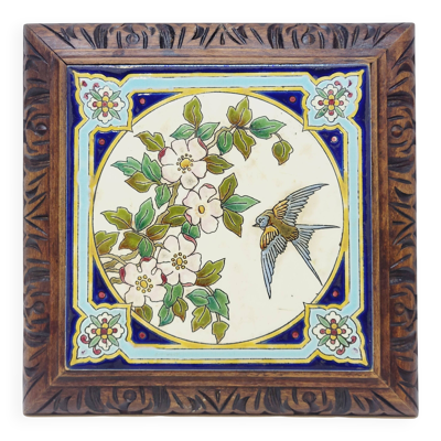 Longwy Dessous De Plat A Sonnette Carreau Faïence Émaillée Et Cadre En Bois