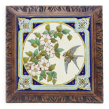 Longwy Trivet with Doorbell, Glazed Earthenware Tile and Wooden Frame