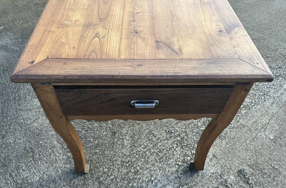 Solid oak farmhouse table, one drawer, vintage, early 20th century.