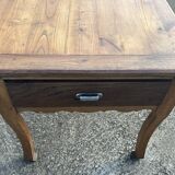 Solid oak farmhouse table, one drawer, vintage, early 20th century.