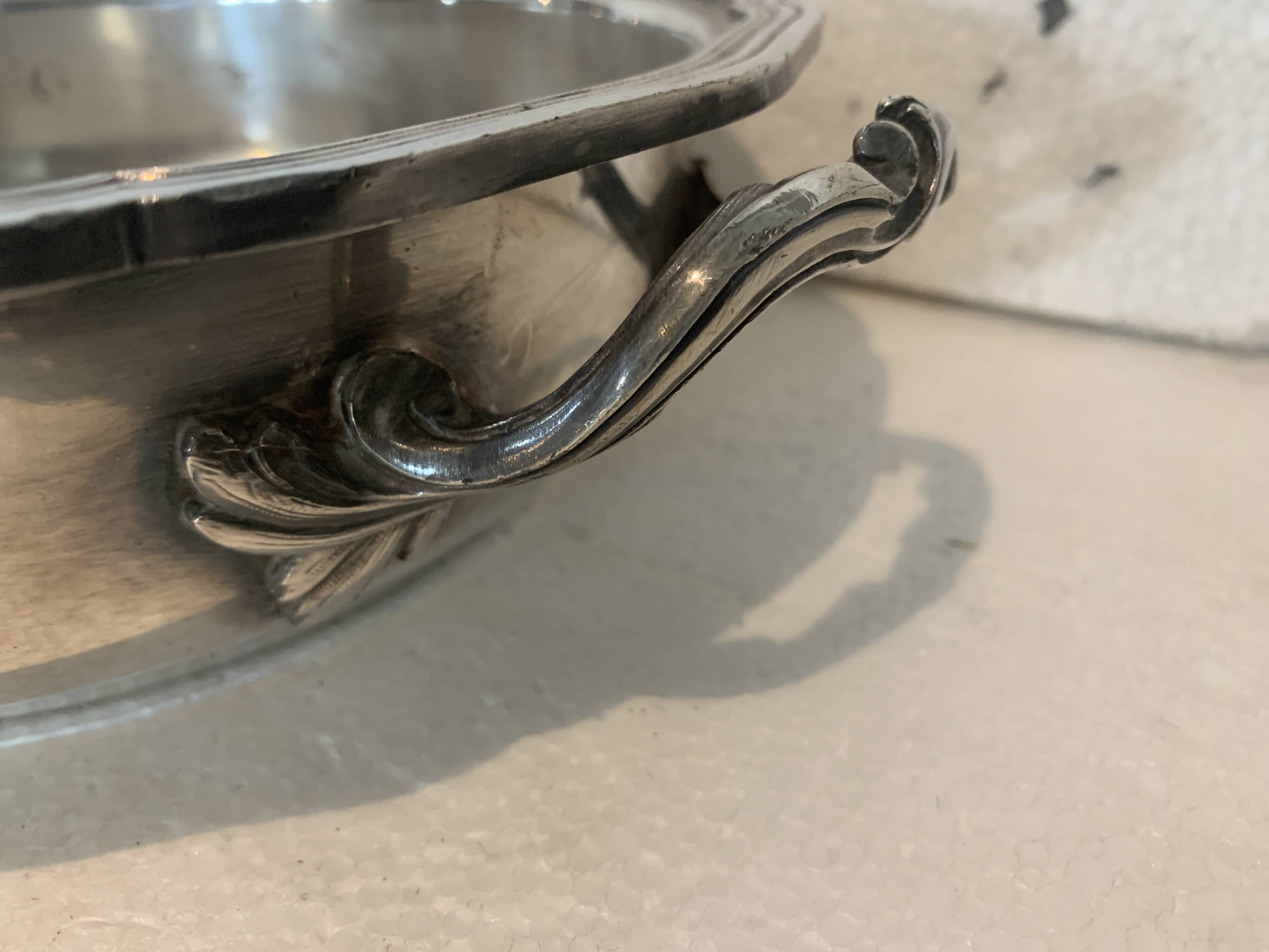 Covered broth and two small silver-plated dishes, 20th century