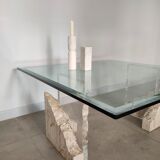 Travertine and glass coffee table
