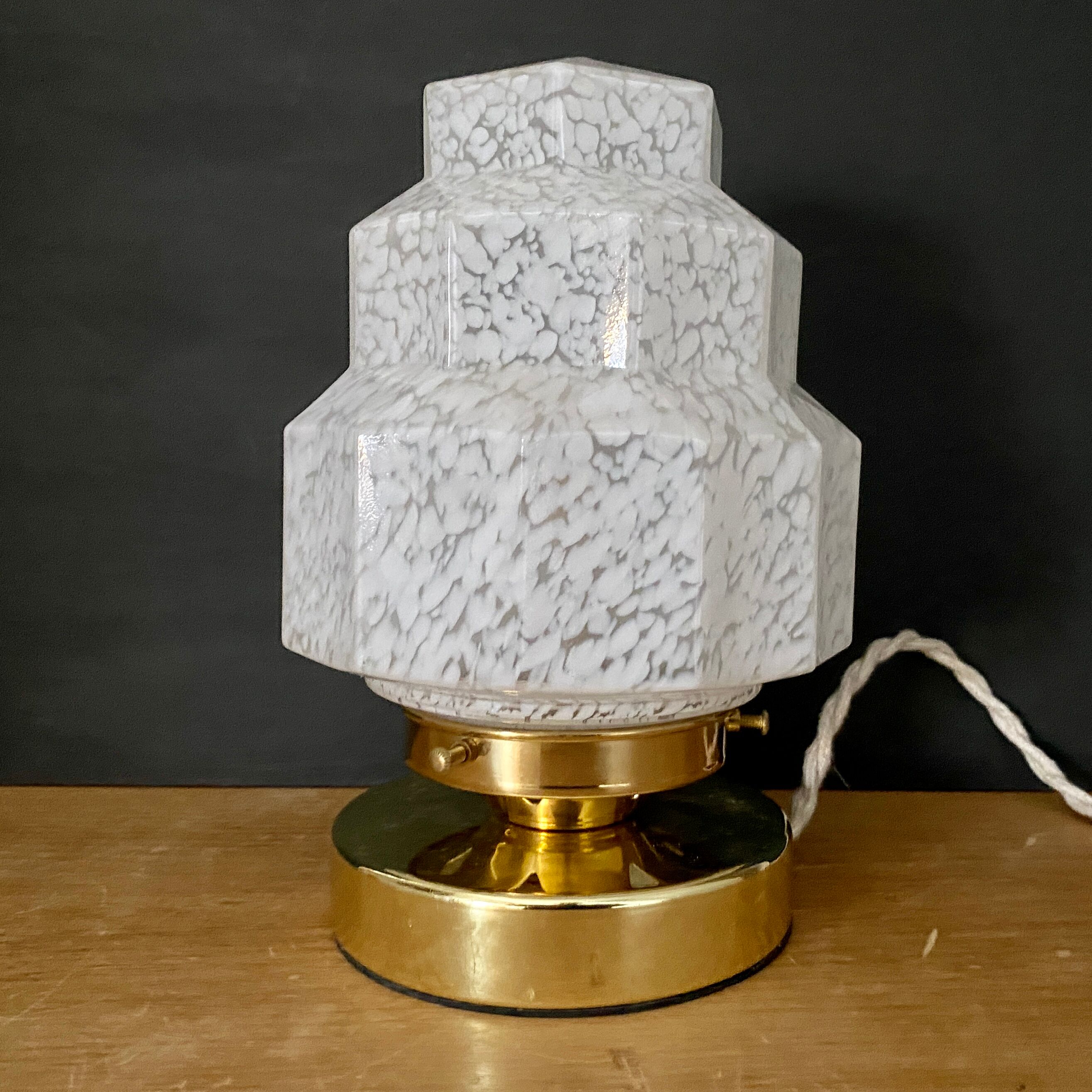 Table lamp vintage globe art deco glass of Clichy white