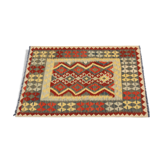 Tapis afghan kilim géométrique traditionnel de laine- 99x129cm