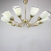 Brass and glass ten-arm chandelier from the mid-century, 1960s.