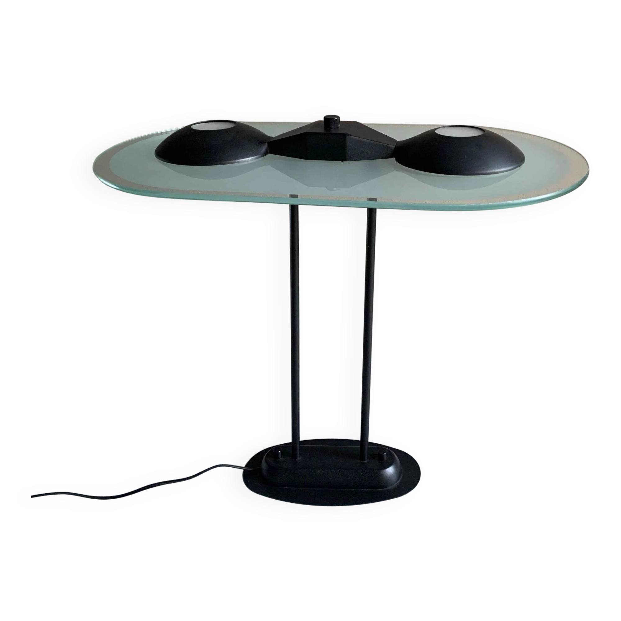 Postmodern black metal glass ceiling lamp | 1990s