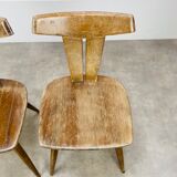 Pair of T chairs brutalists solid wood