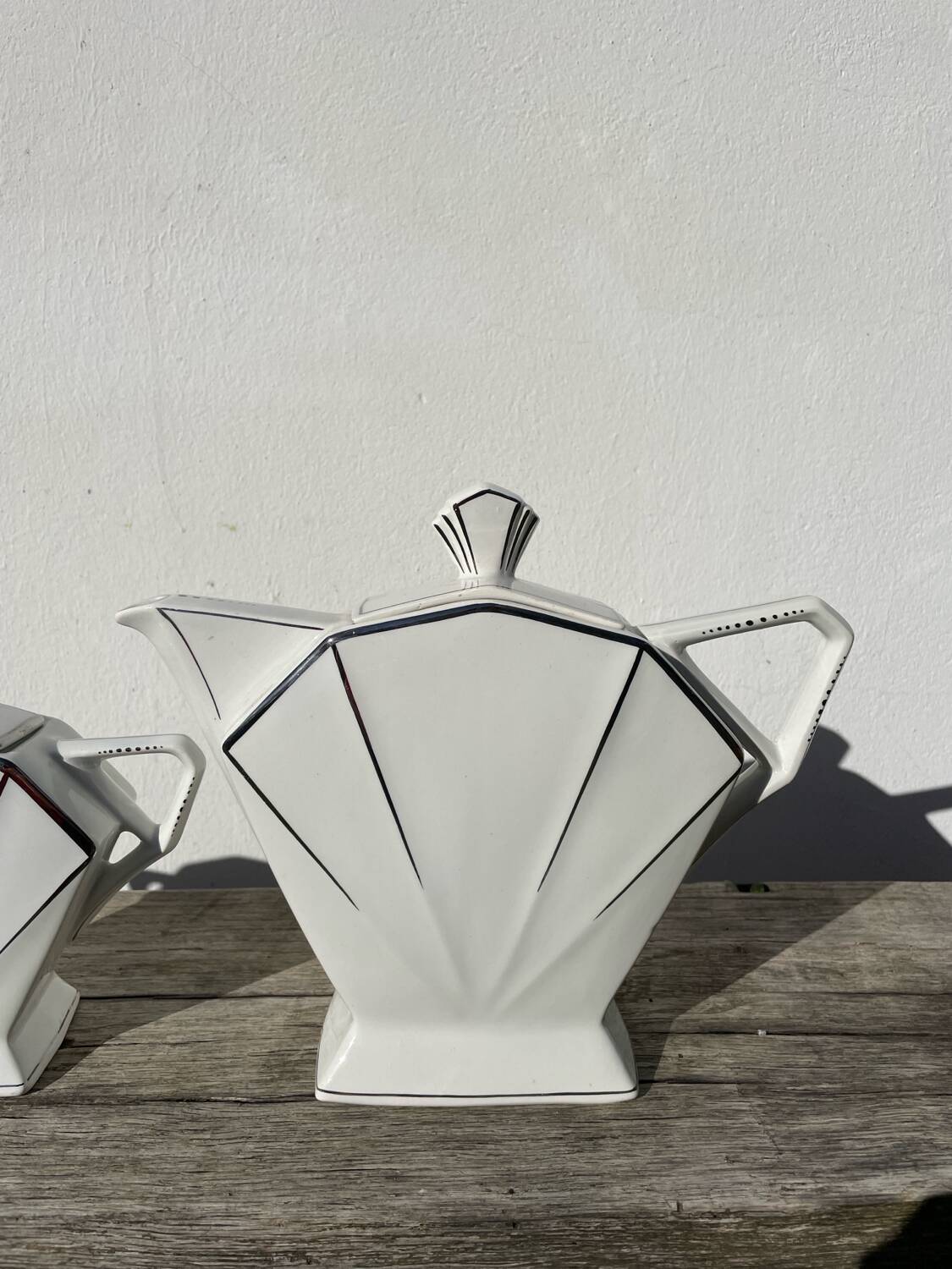 Art Deco teapot, 1930s, white and silver porcelain