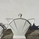 Art Deco teapot, 1930s, white and silver porcelain