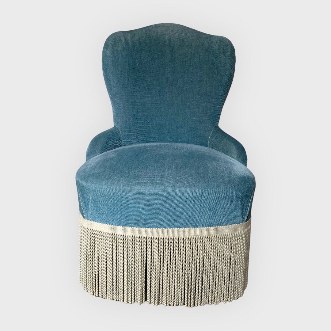 Paire de fauteuils crapaud velours bleu 1970