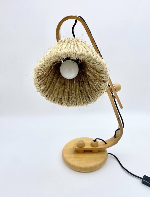Lampe articulée en bois et corde, années 70