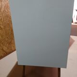 Vintage 70s wood and rattan commode