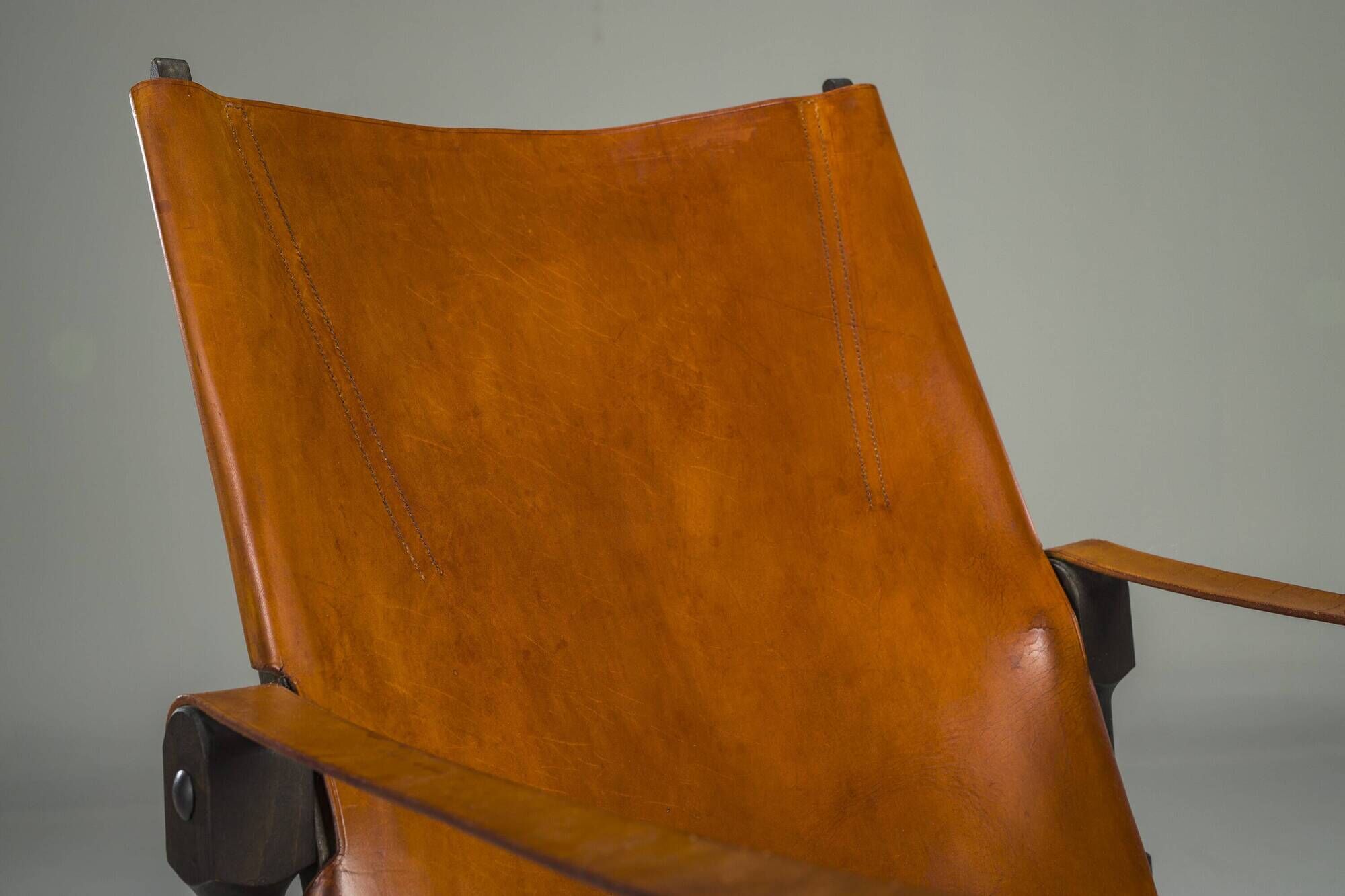 Swiss Leather Safari Chair attributed to Wilhelm Kienzle for Wohnbedarf