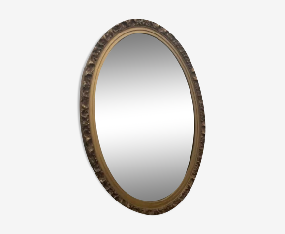 Miroir ovale ancien avec cadre en métal doré 50x70cm