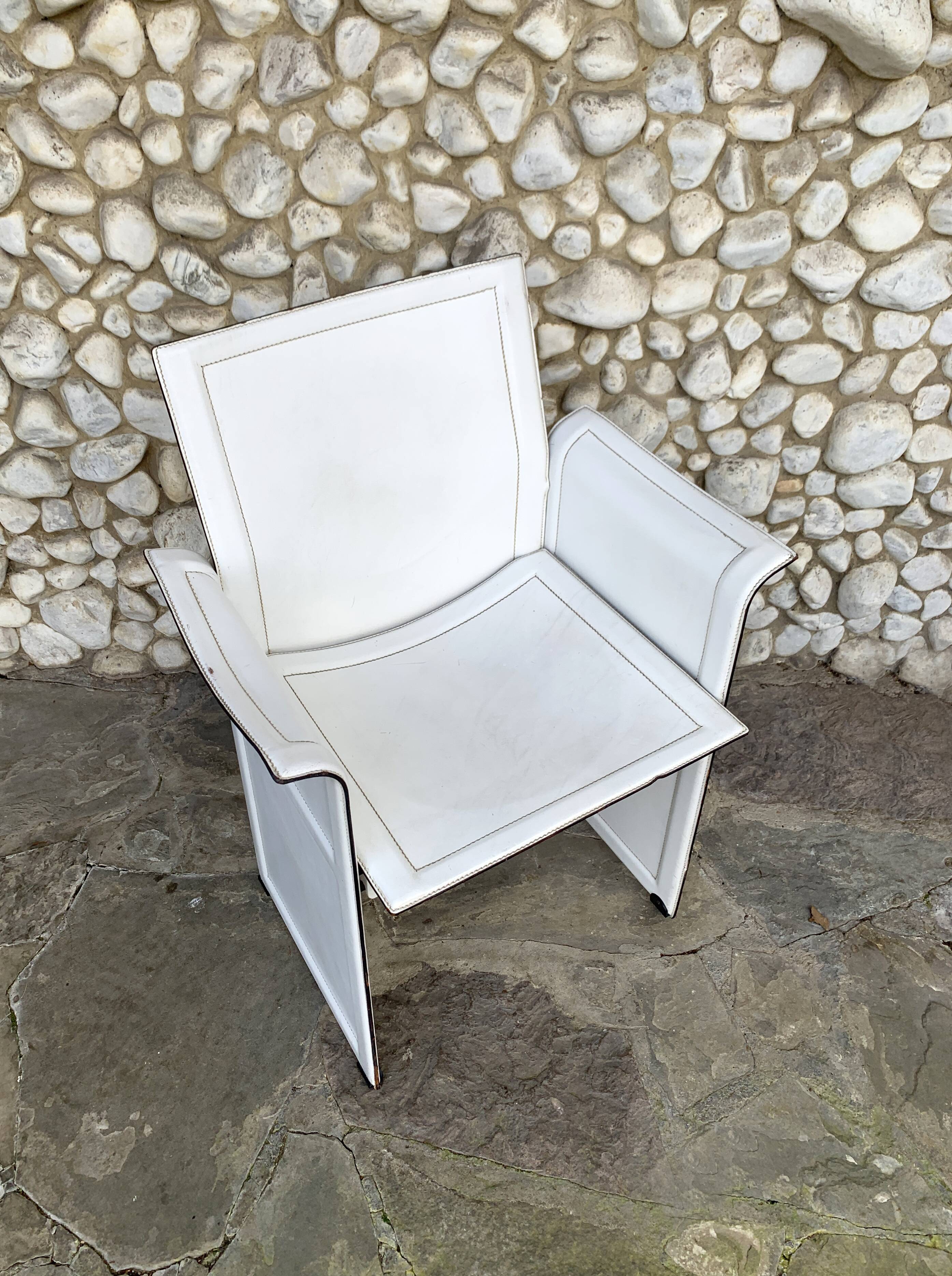 White leather armchair, Tito Agnoli for Matteo Grassi, Italy, 1970-80s