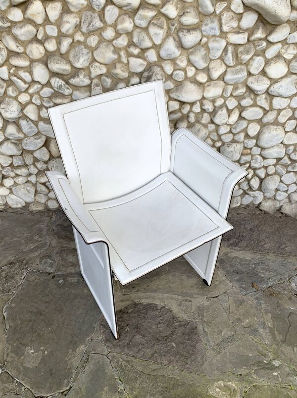 Fauteuil en cuir blanc, Tito Agnoli pour Matteo Grassi, Italie, 1970-80s