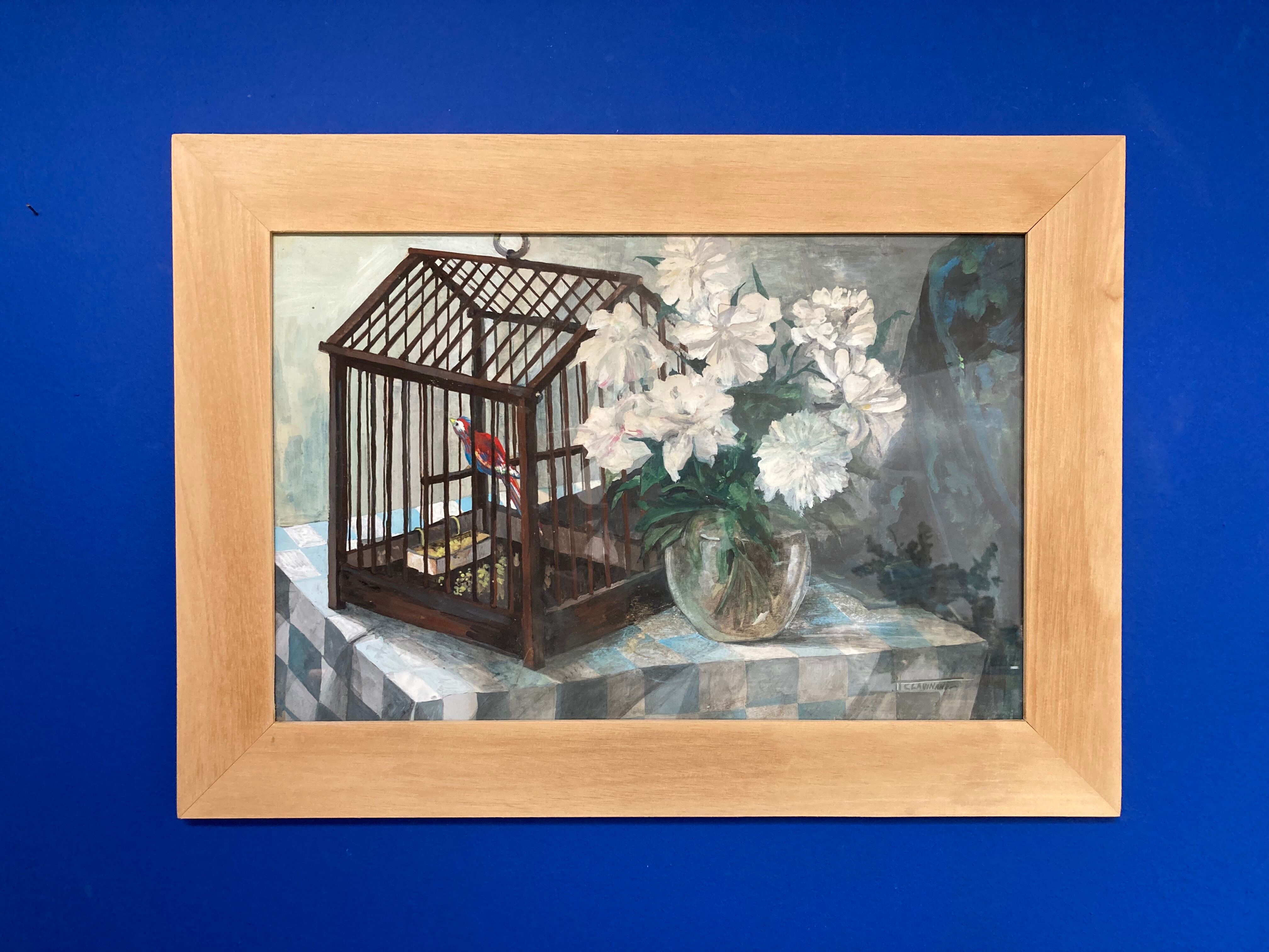 Vintage gouache painting